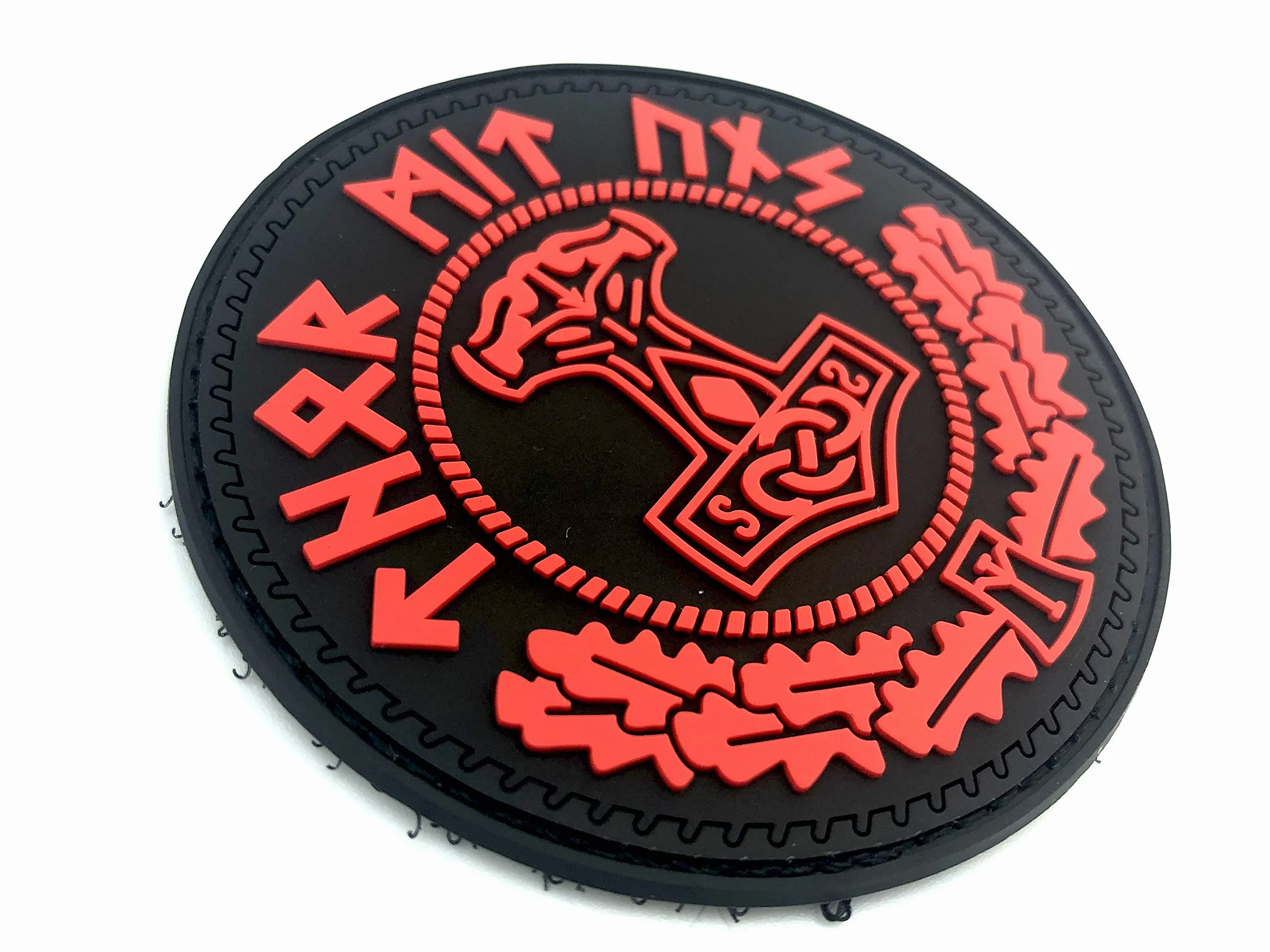 Parche de PVC para airsoft y paintball, diseño de martillo de Thor, rojo