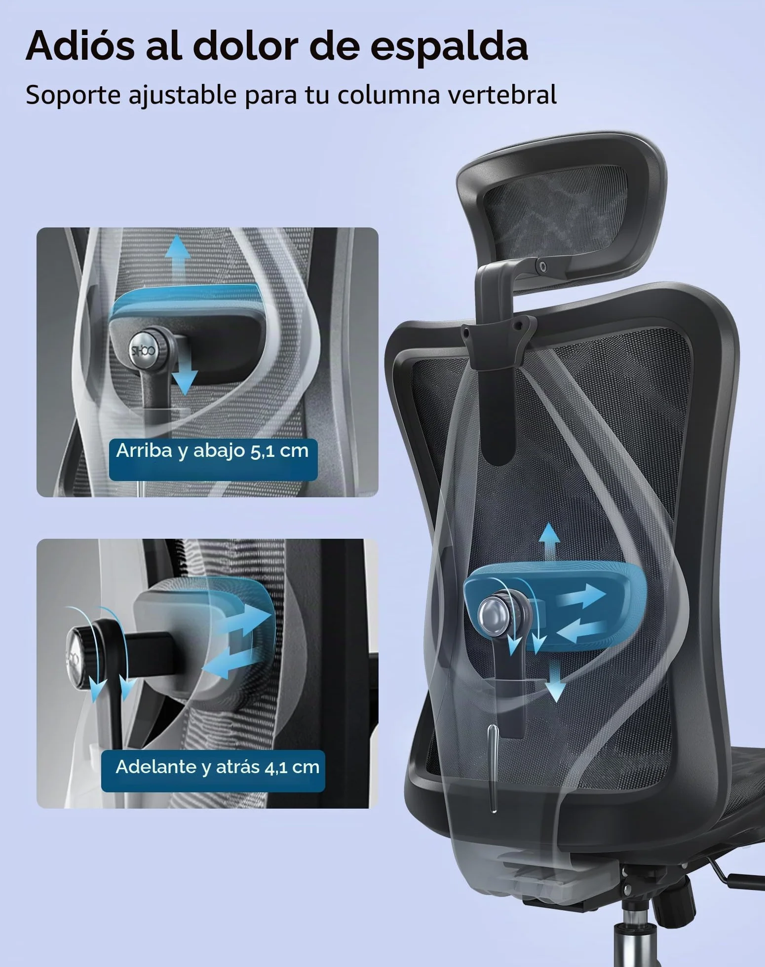 SIHOO Silla de Oficina ergonómica, Respaldo Alto, Asiento Trasero de Malla, Transpirable, reposabrazos 3D Ajustable y Soporte Lumbar, Base de Metal (Negro)