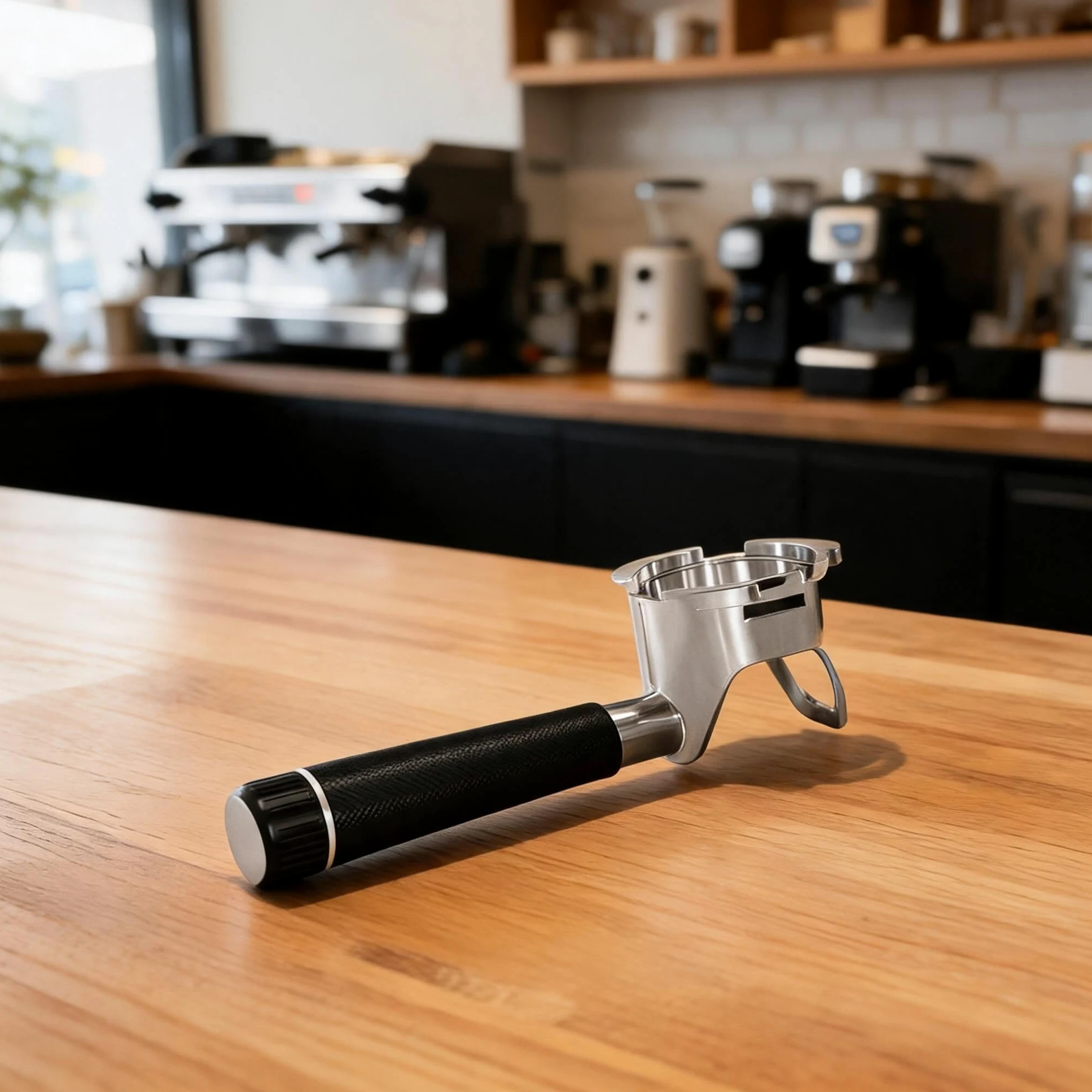Portafiltro de acero inoxidable de 54 mm para cafeteras espresso NJ ES501 ES601 ES701, mango de aluminio ergonómico, compatible con grupo de 54 mm, duradero y fácil de limpiar, negro y plateado (plata