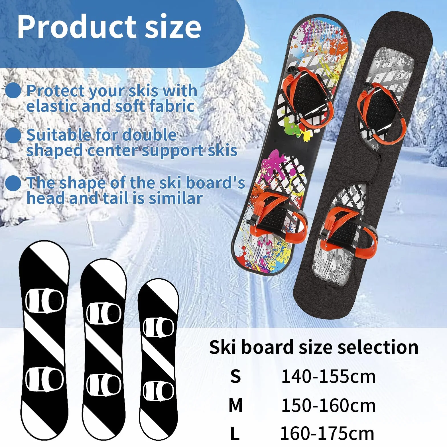 Funda para snowboard con encuadernación abierta, protectora elástica