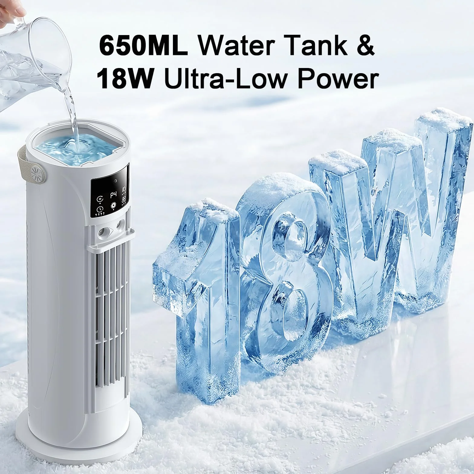Aire Acondicionado Portátil – Mini Aire Acondicionado con Función de Refrigeración y Humidificación, 4 Niveles de Temporizador, Salida de Aire Oscilante de 120°, Oficina, Dormitorio（Blanco perla）