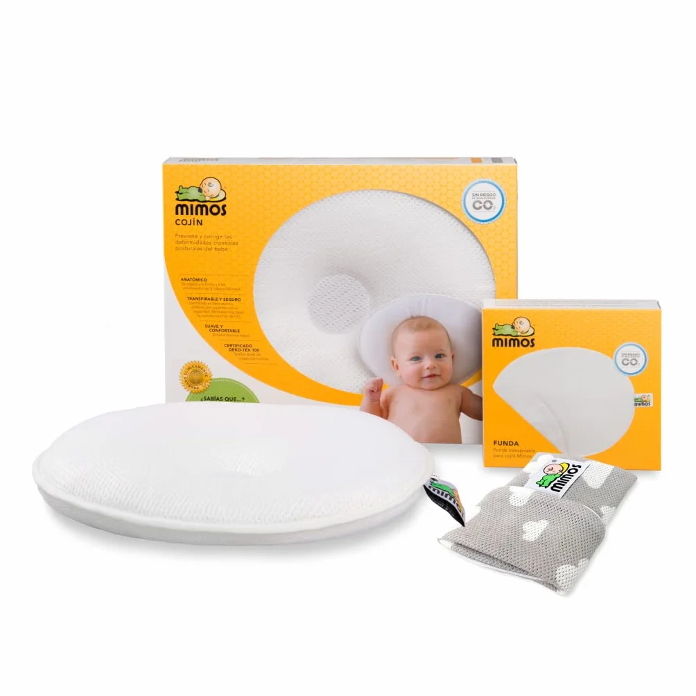 MIMOS® Cojín para bebés | Ayuda a prevenir y Tratar la plagiocefalia | Producto Transpirable y Esponjoso | Incluye una Funda Extraible de poliéster 100% (S, Nubes)
