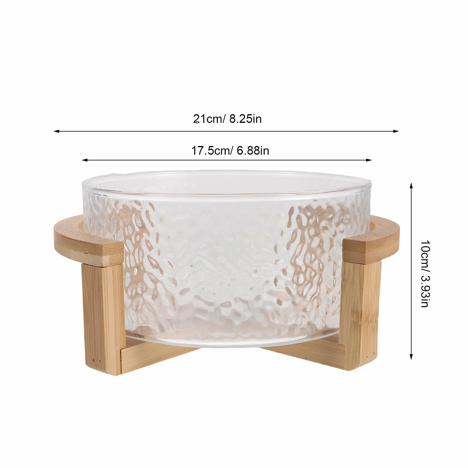 KALLORY Bol de Ensalada de Vidrio con Diseño Ondulado y Soporte de Bambú, Versátil para Servir y Fácil de Manejar en Reuniones al Aire Libre o Fiestas Emergentes