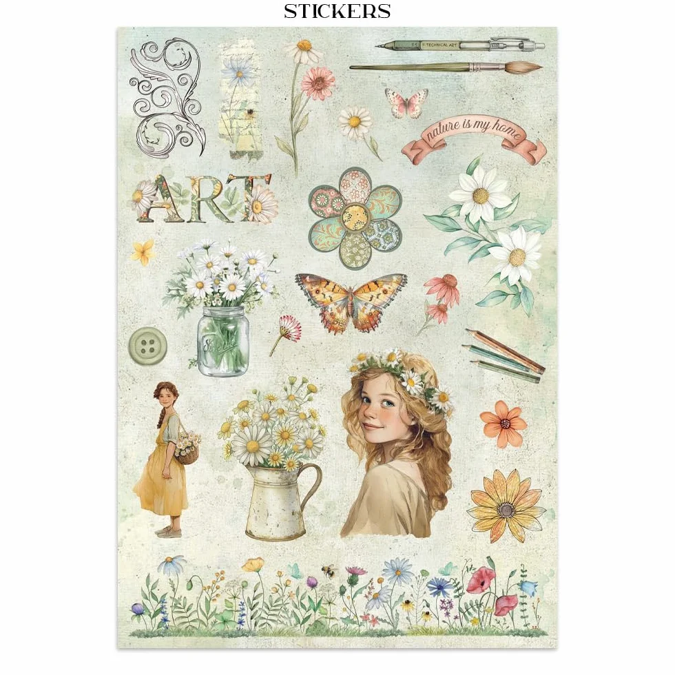 Stamperia - Junk Journal Stickers, Cut-Outs, and Backgrounds for Scrapbooks, Albums, Card Making, Bullet Journalling and More, Perfect for Hobbies, Crafts, and Gifting (Daisy Art)