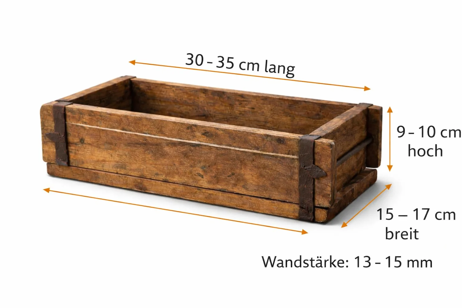 MC-Trend Caja de Madera Única en Forma de Ladrillo Con Herrajes de Metal Marrón - Almacenamiento Rústico 32 cm - Aspecto Usado Estilo Retro Antiguo