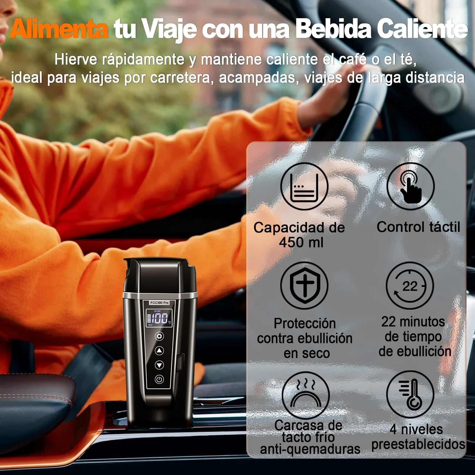 Hervidor Coche 12V/24V Eléctrico 400ml para Camión y Viaje