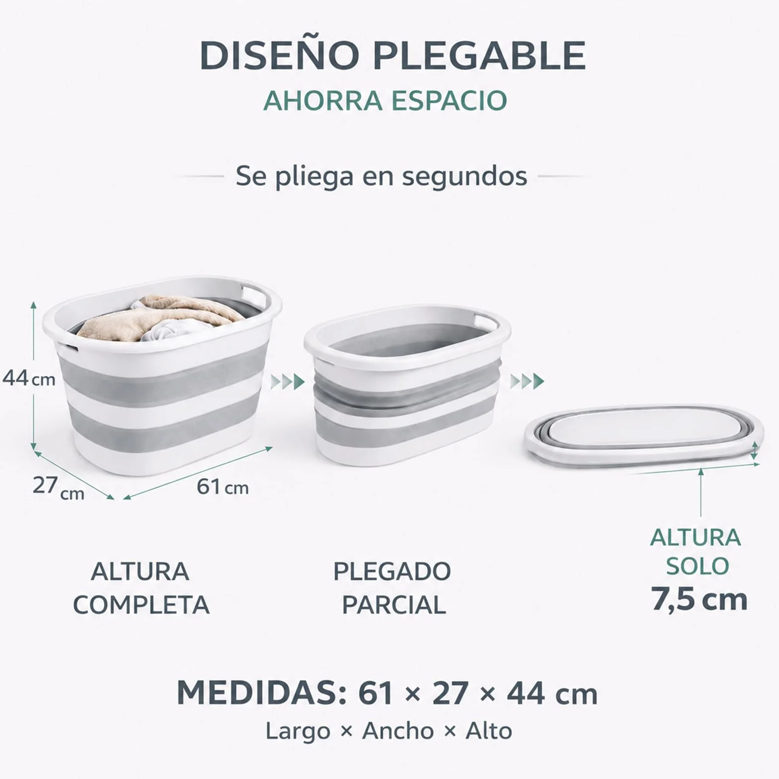 ForenTex Cesta Ropa Sucia Plegable 36L con 2 Bolsas de Lavado, Barreño para Colada, Cesto de Lavandería de TPR+PP Resistente, Ahorra Espacio para Baño, Lavandería y Dormitorio, Gris y Blanco