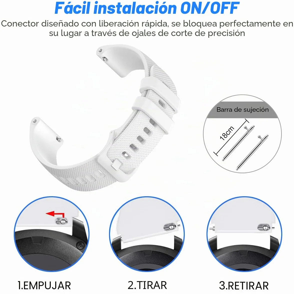 Correa Quick Release 18mm Compatible para Garmin Vivoactive 4S Vivomove 3S Venu 3S/2S Forerunner 255S/265S Silicona Pulsera Huawei GT 4/5 41MM