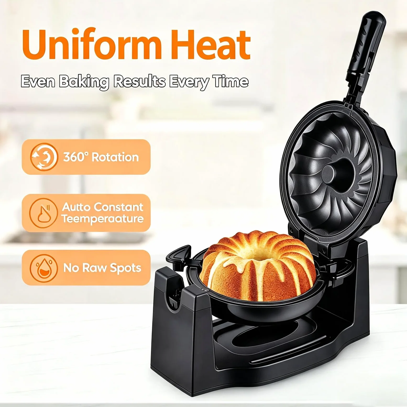Máquina De Pan Multifuncional De 1800 W, Máquina Eléctrica Para Hacer Pastel De Lava Con Calentamiento Uniforme, Temperatura Constante Automática, Bandeja Antiadherente, Base Antideslizante