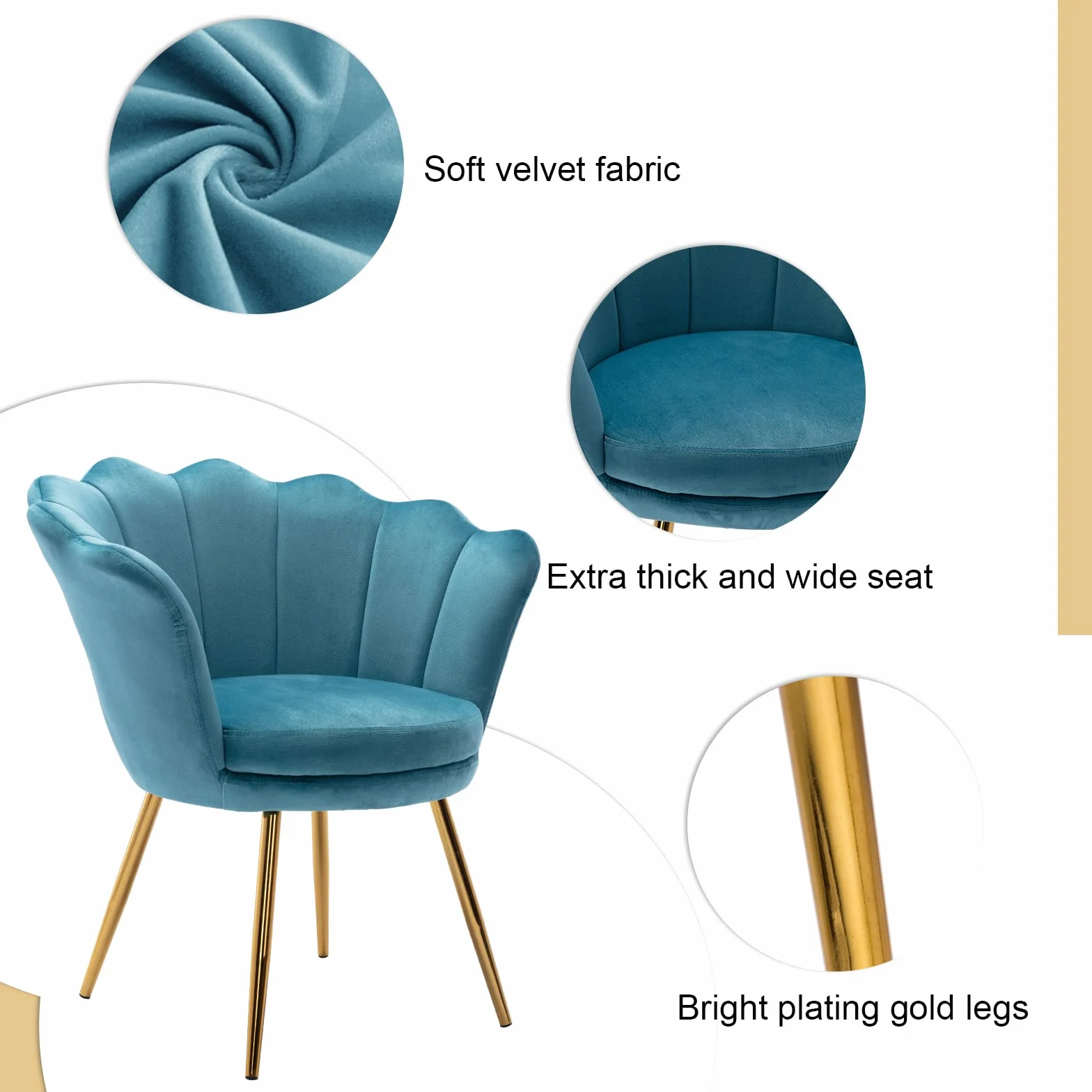 chairus Sillón de Salón Elegante Sillón de Tocador con Respaldo Floral, Silla Tocador Maquillaje Sillon Lounge de Terciopelo para Salón/Dormitorio, Azul Claro