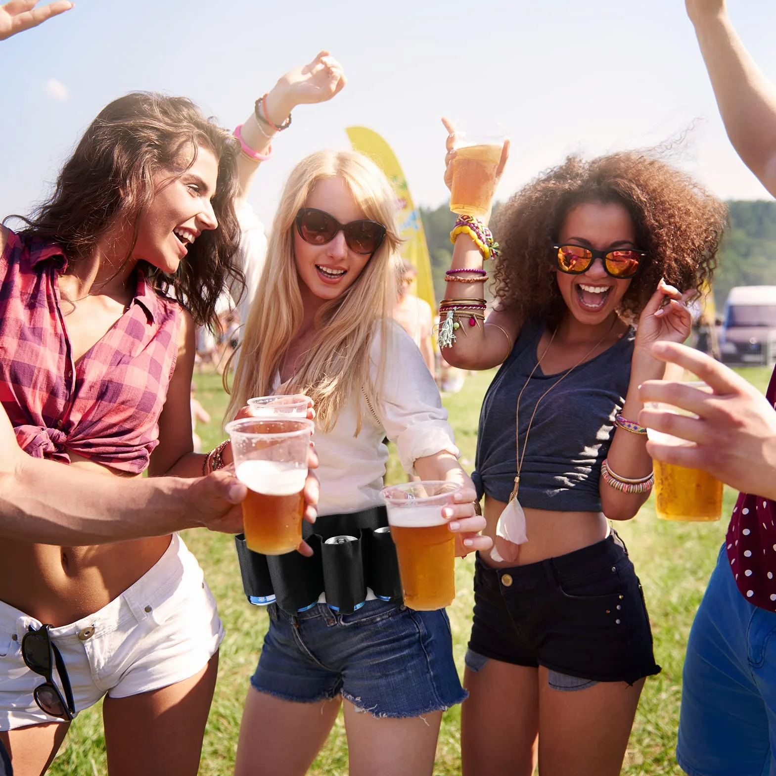 Cinturón de cerveza portátil para 6 bebidas camping senderismo exterior fiesta