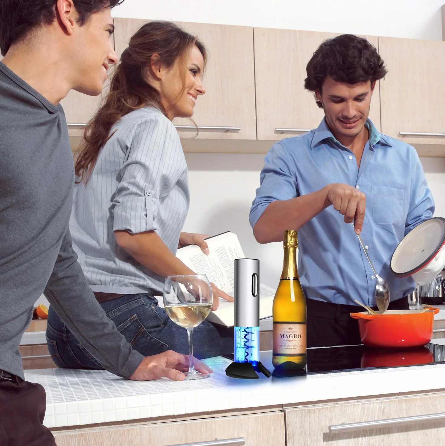Sacacorchos Eléctrico, Abridor Botellas de Vino Profesional, Sacacorchos Eléctrico de Acero Inoxidable con Puerto de Carga USB, Cortador de Cápsulas, Tapón de Vacío y Vertedor