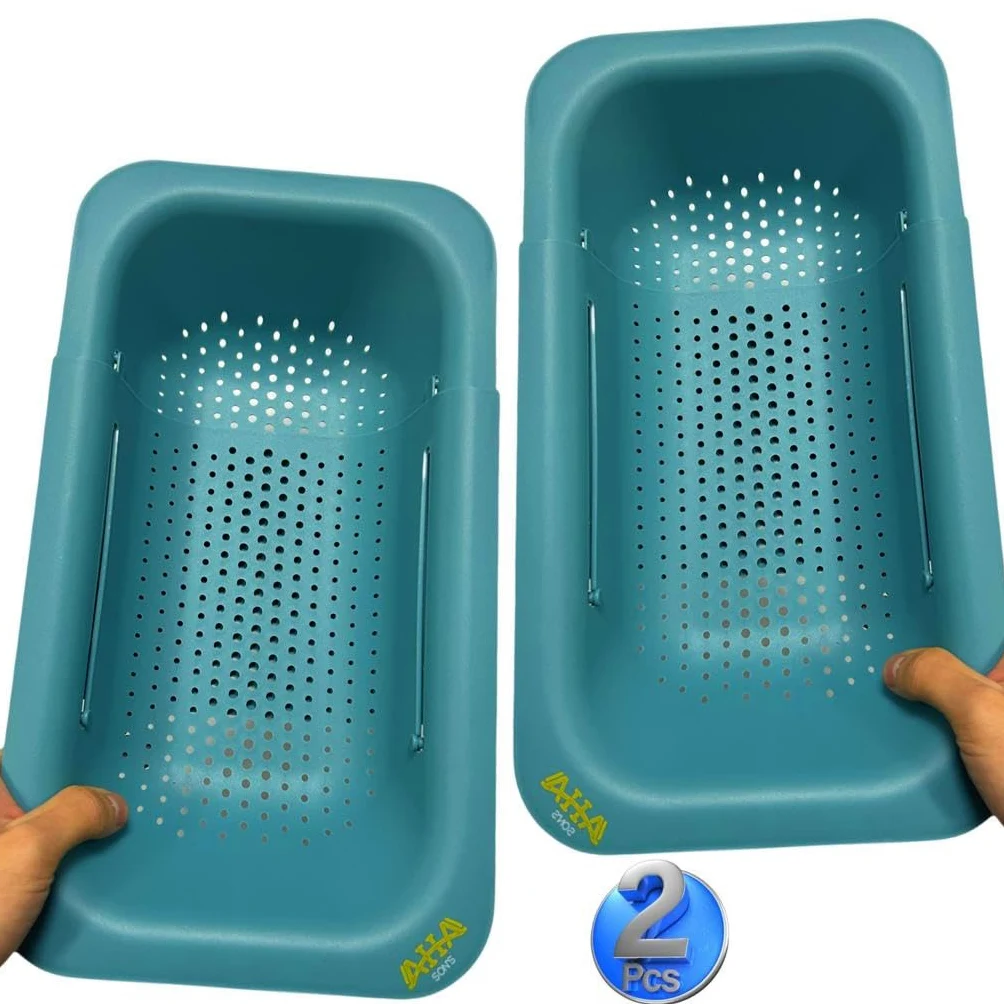 AHASON'S Paquete de 2 coladores para colocar sobre el fregadero, lavar verduras y frutas, escurrir pasta cocida, cesta extensible (juego de 2 unidades)