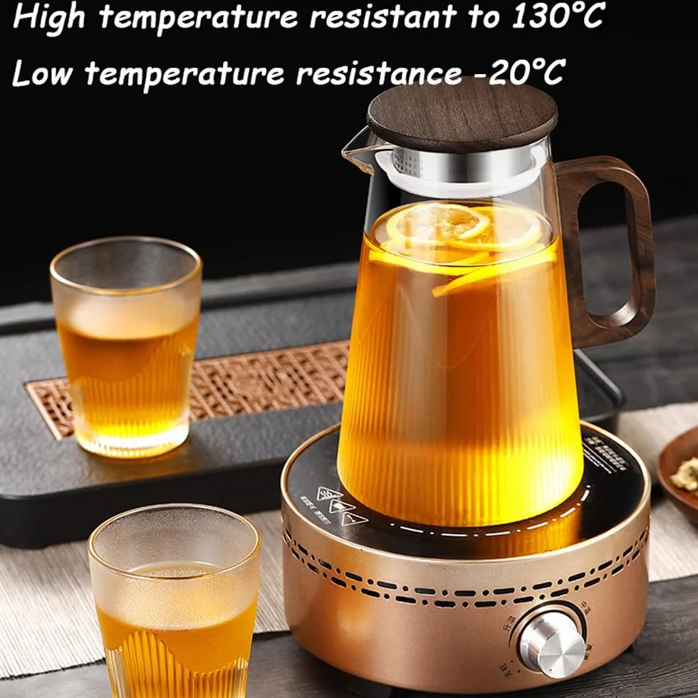 Nff Jarra De Cristal, Jarra De Cristal De 1,2 L con Tapa, con Mango De Madera Jarra De Agua De Cristal Resistente Al Calor Apta For Bebidas, Té Caliente, Café, Leche (Color : A)