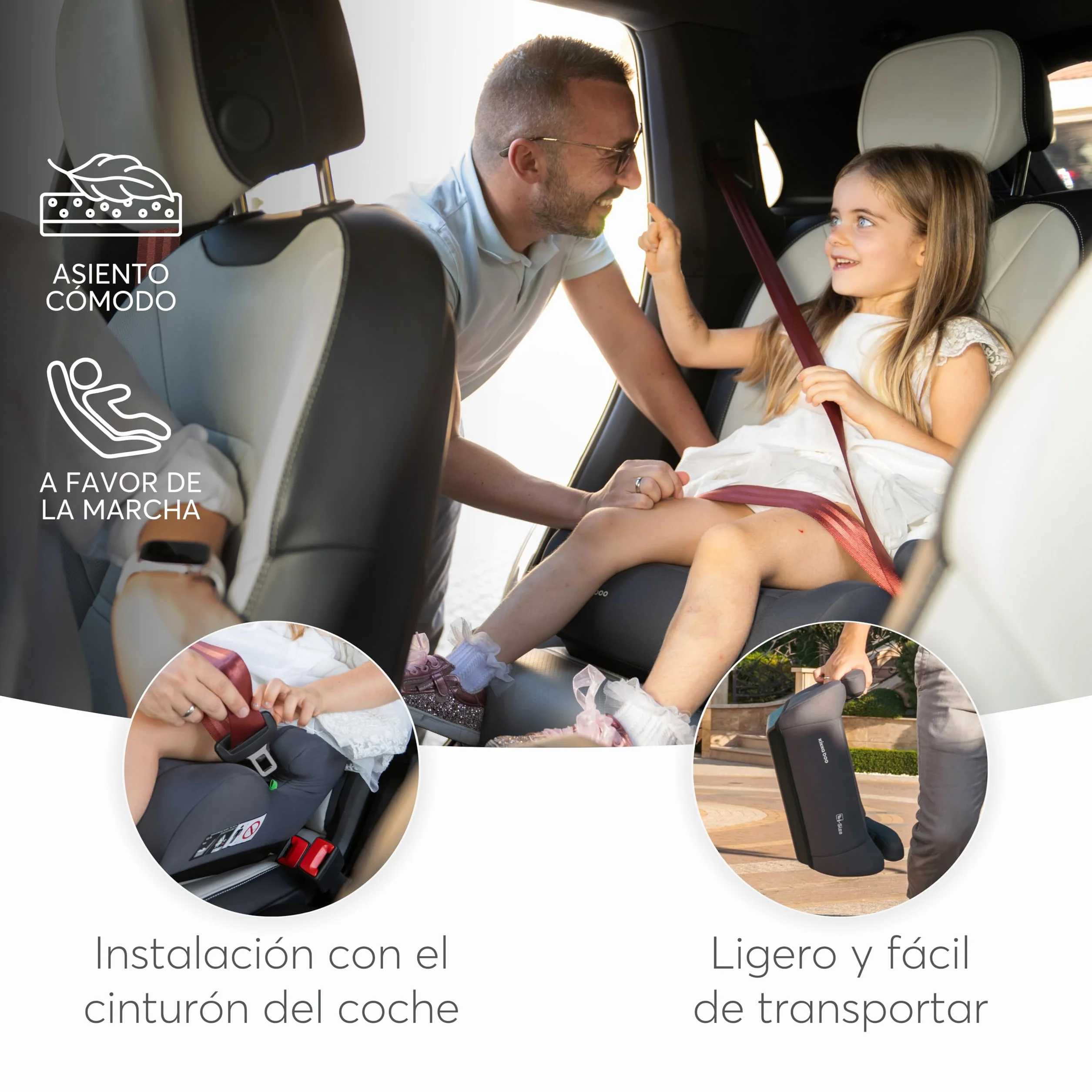 KikkaBoo Alzador Coche Niño i-UP, i-Size, 125-150 cm, Silla Coche Grupo 3, de 7 a 12 años, de 22 a 36 kg, Elevador Coche, Fácil Instalación con Cinturón, Negro