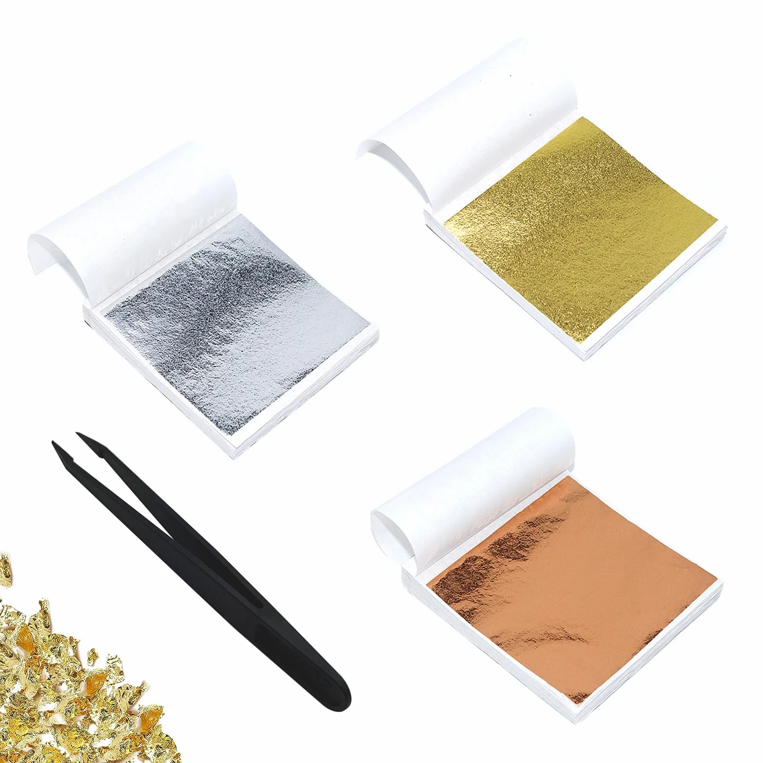 CATELL 300 Hojas Pan de Oro Hojas de Imitación de Oro Papel de Oro Manualidades Pan de Plata para Proyectos de Arte Decoración Artesanal DIY Crafting Decoration de Uñas (9 * 9cm)