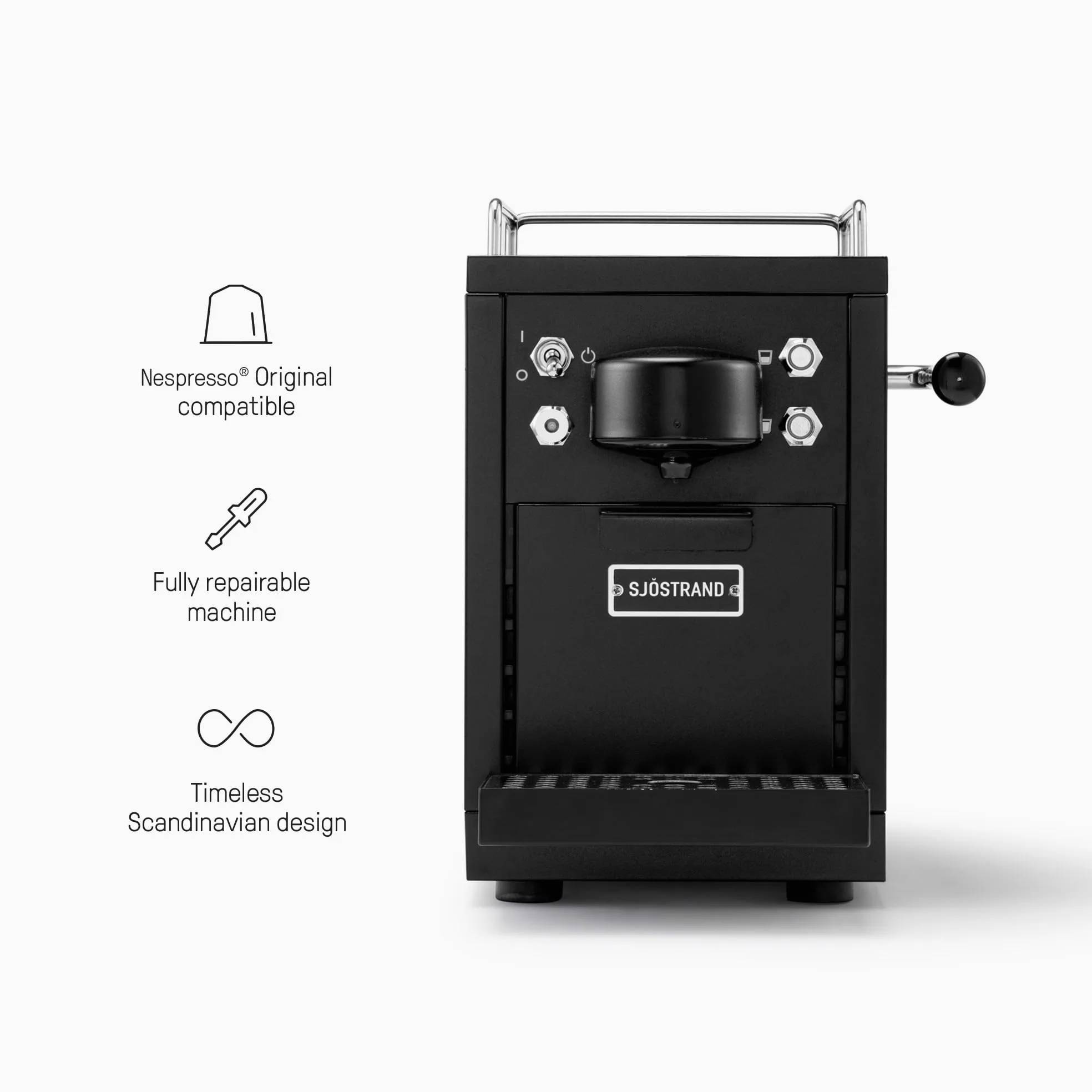 Sjöstrand The Original Máquina de Espresso - compatible con Nespresso, carcasa de acero inoxidable (Acabado Negro Mate)