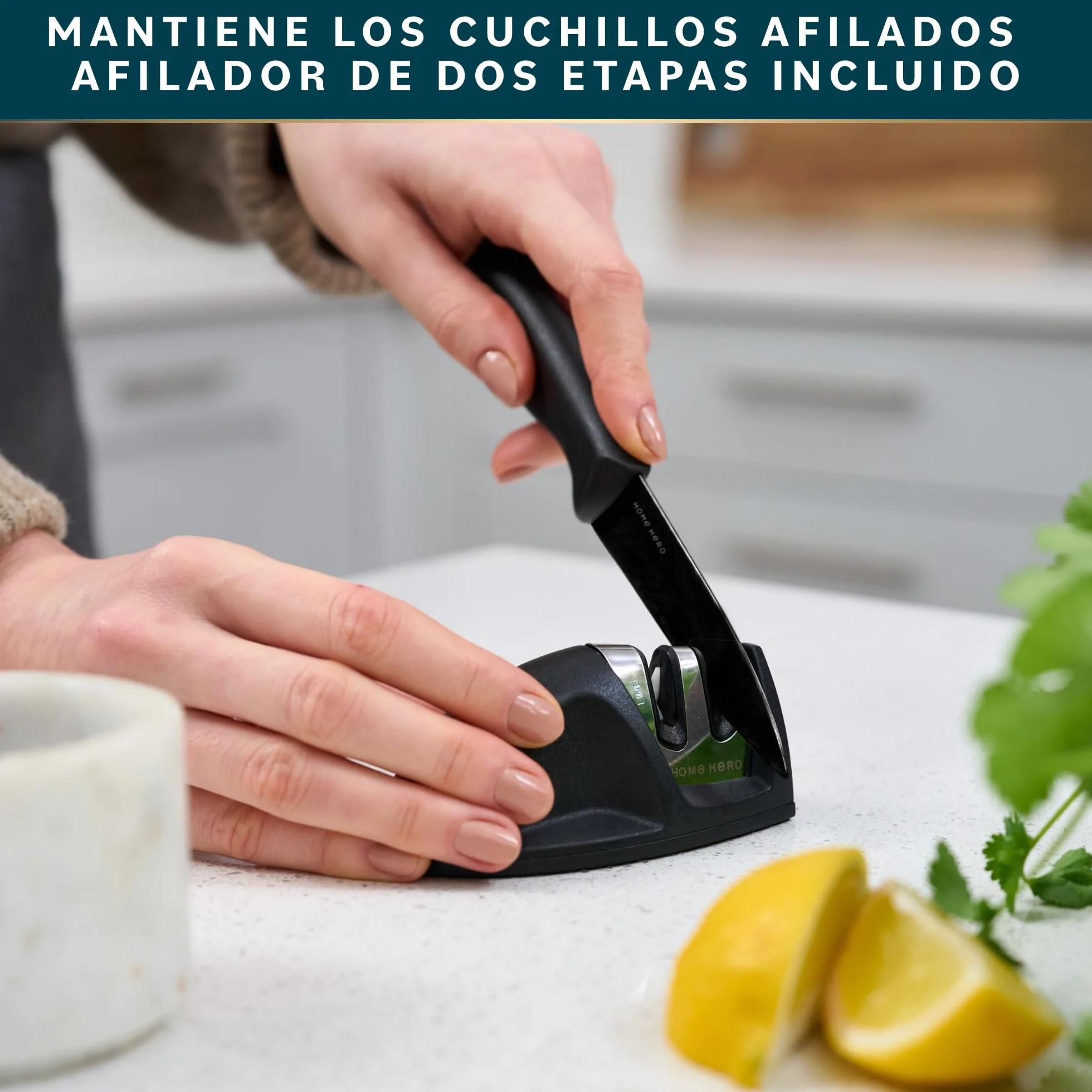 Home Hero Juego de cuchillos de cocina Juego de cuchillos de acero inoxidable con mango ergonómico (11 piezas con Vaina - Negro)