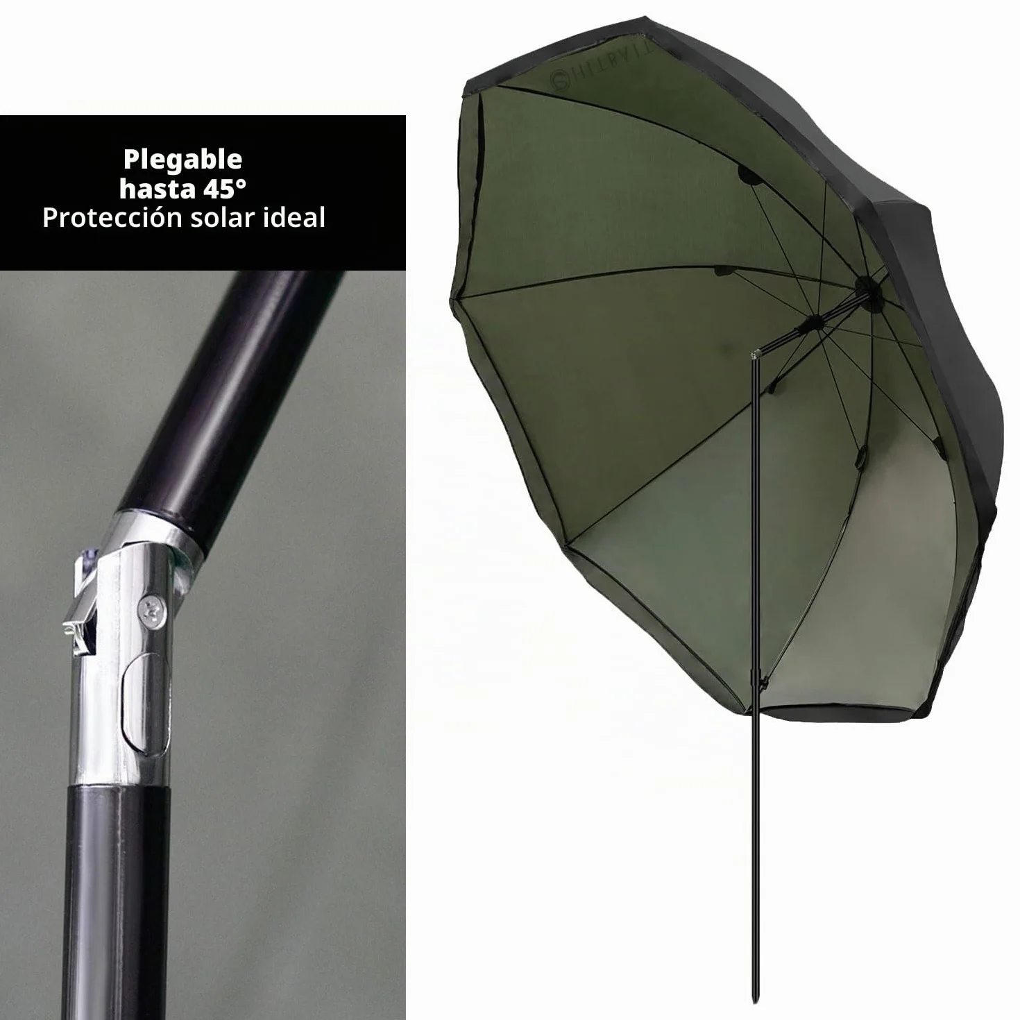 Paraguas de pesca impermeable 240 cm, Negro