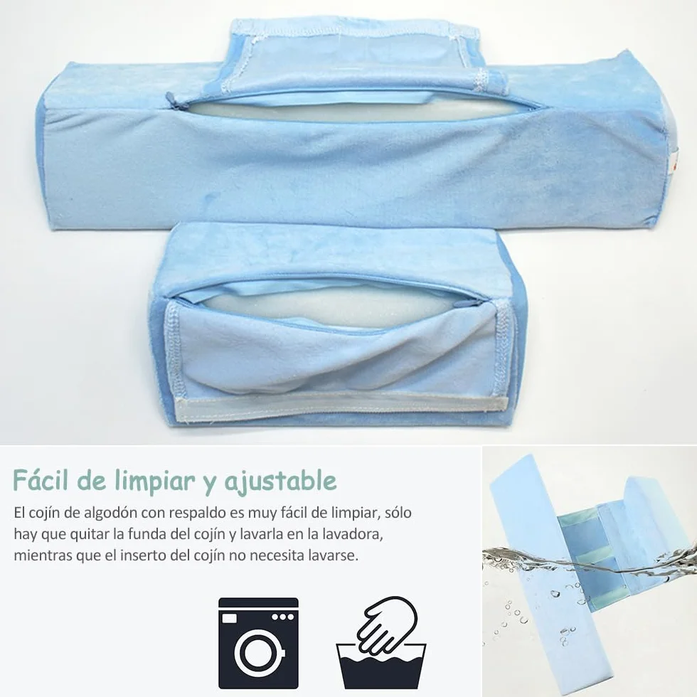 Almohadas para Bebés, Almohada con Funda Extraíble, Almohada de Apoyo Ajustable para Bebés, Almohada para Bebés para el Cochecito o la Cama (Azul1)