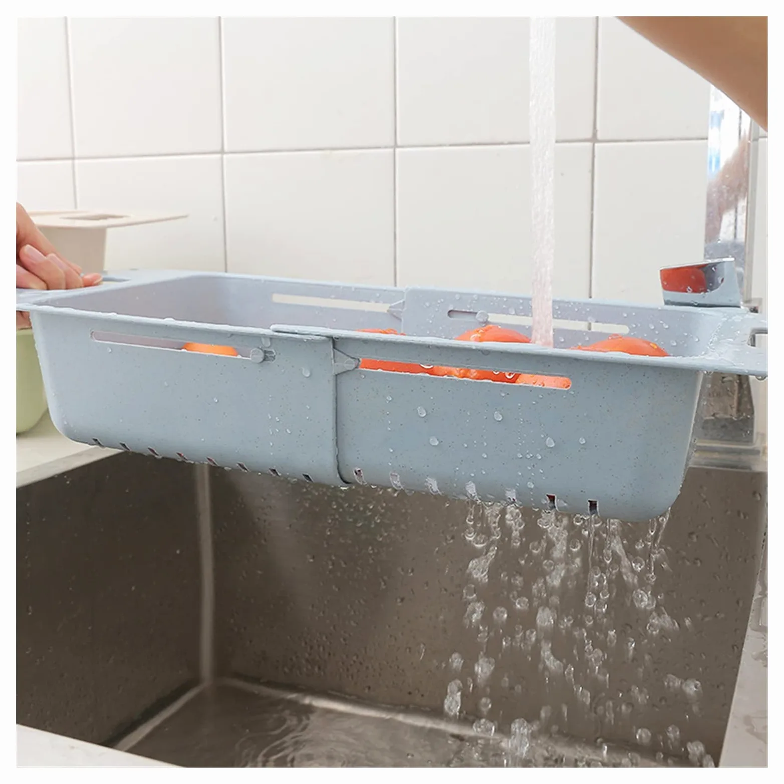 Colador Drenaje Cesta de Vegetales Colapsibles Colador Frutas y Verduras Cesta de Drenaje Stradero Ajustable sobre el Fregadero para la Cocina Coladores de Alimentos (Color : Blue)