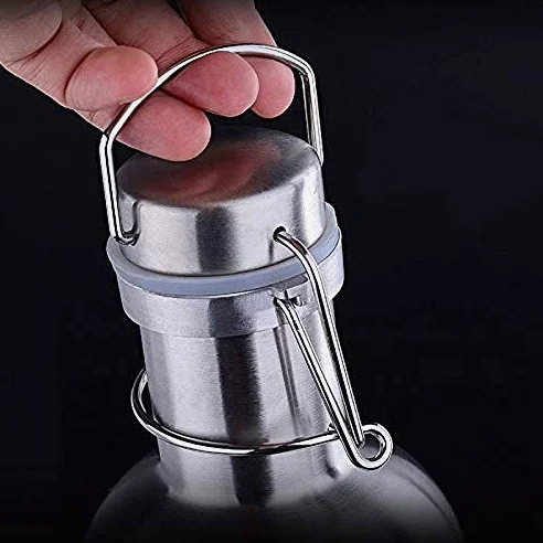 Botellas de cerveza al aire libre, 2 L, de acero inoxidable, gran capacidad, con tapa abatible