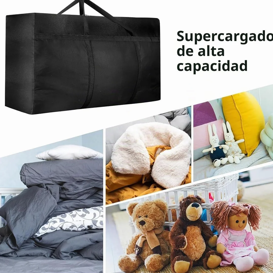 2 Bolsas de Almacenamiento Extragrande de 120 L, Oxford 600D Bolsa de Mudanza Extra Grande con Cremalleras y Asa, Bolsa de Transporte Impermeable para Mudanzas, Edredones, Ropa de Cama, Negro