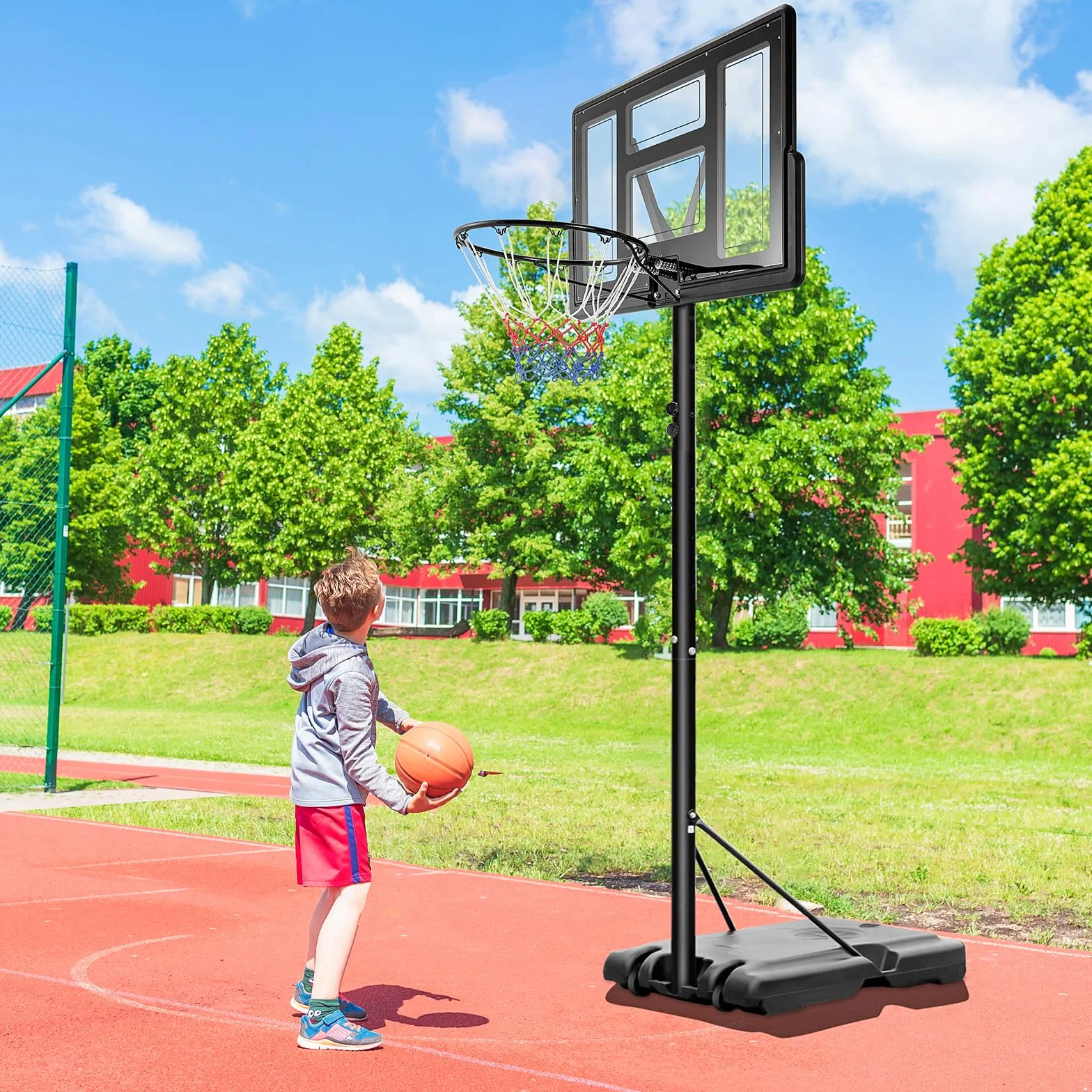 Canasta de baloncesto portátil con ruedas, altura ajustable 230-304 cm, para niños y adultos