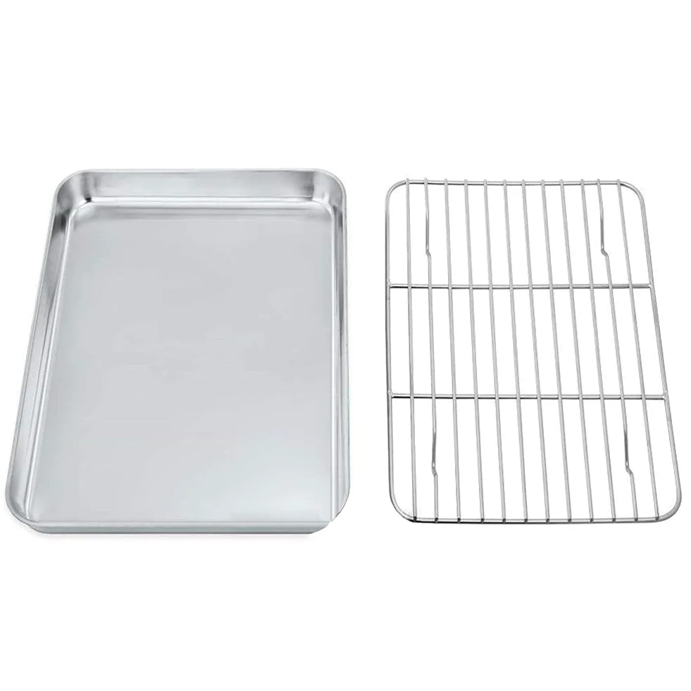 Bandeja de horno extraíble Parrilla rectangular de acero inoxidable Bandeja para hornear galletas Placa con rejilla de enfriamiento Gadget de cocina Sartén antiadherente para horno Horno Rejilla de