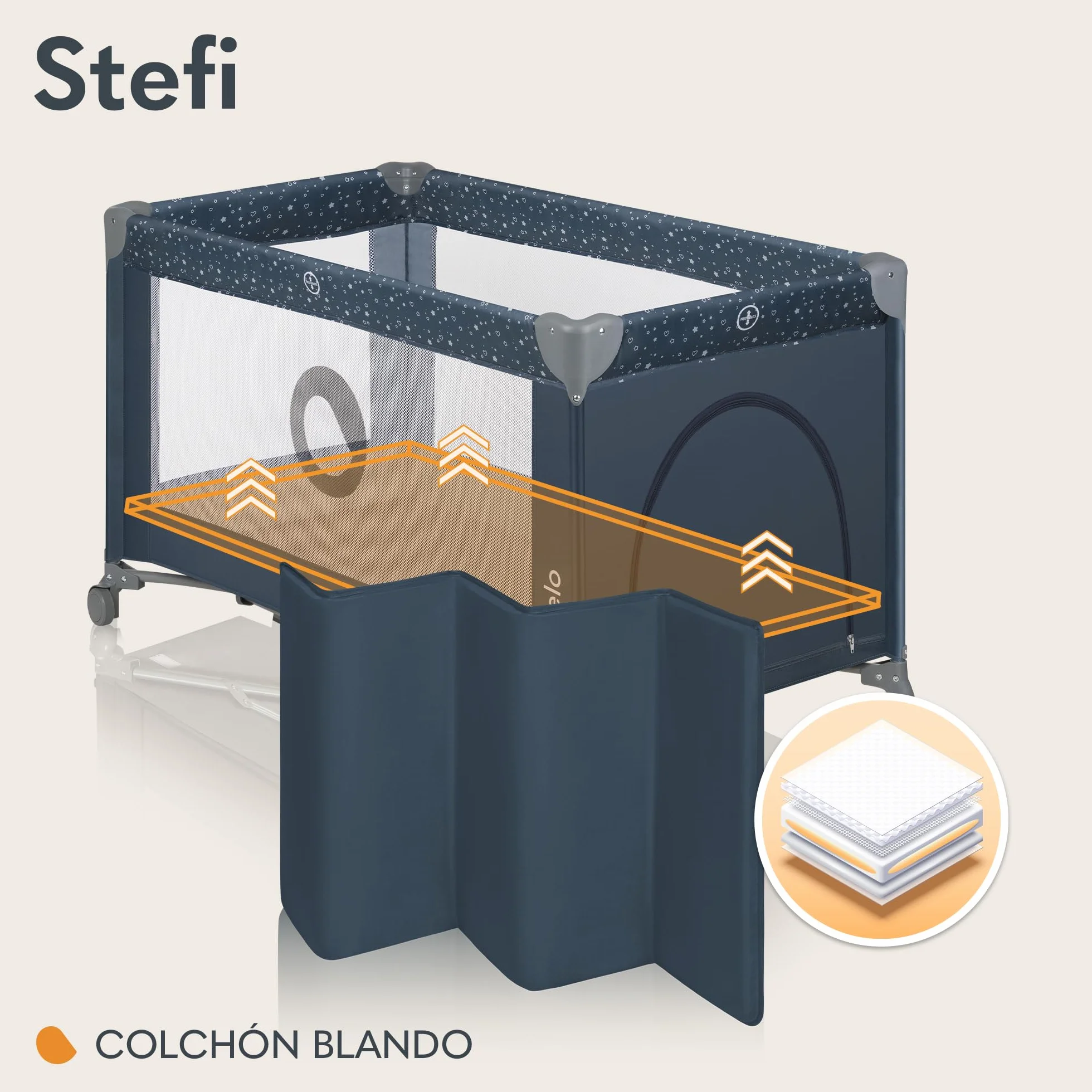 Lionelo Stefi Cuna de Viaje para Bebé Apertura Lateral 120x60 cm LockGuard Malla Transpirable