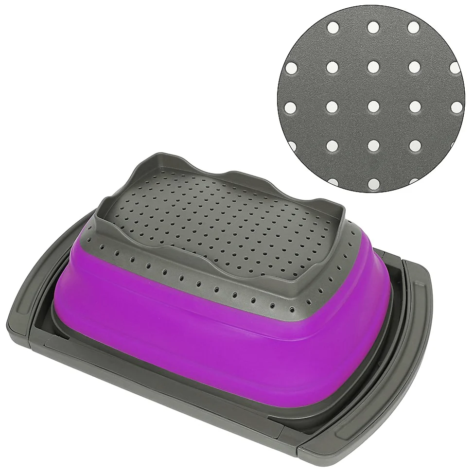 Colador plegable Qimh, colador de cocina, colador de verduras, coladores de frutas, coladores con asas extensibles, colador plegable apto para lavavajillas para cocina, 6 cuartos de galón, sin BPA