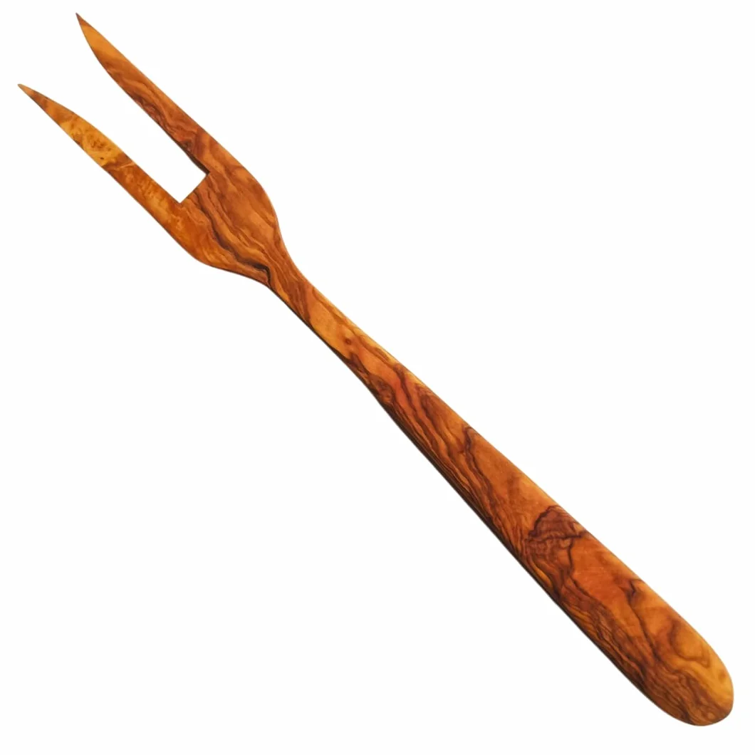 TENEDOR DOS PUNTAS DE MADERA DE OLIVO ARTESANAL 31,5CM. Hecho a mano por un artesano de proximidad. Utensilios de cocina. ENVÍO GRATIS.