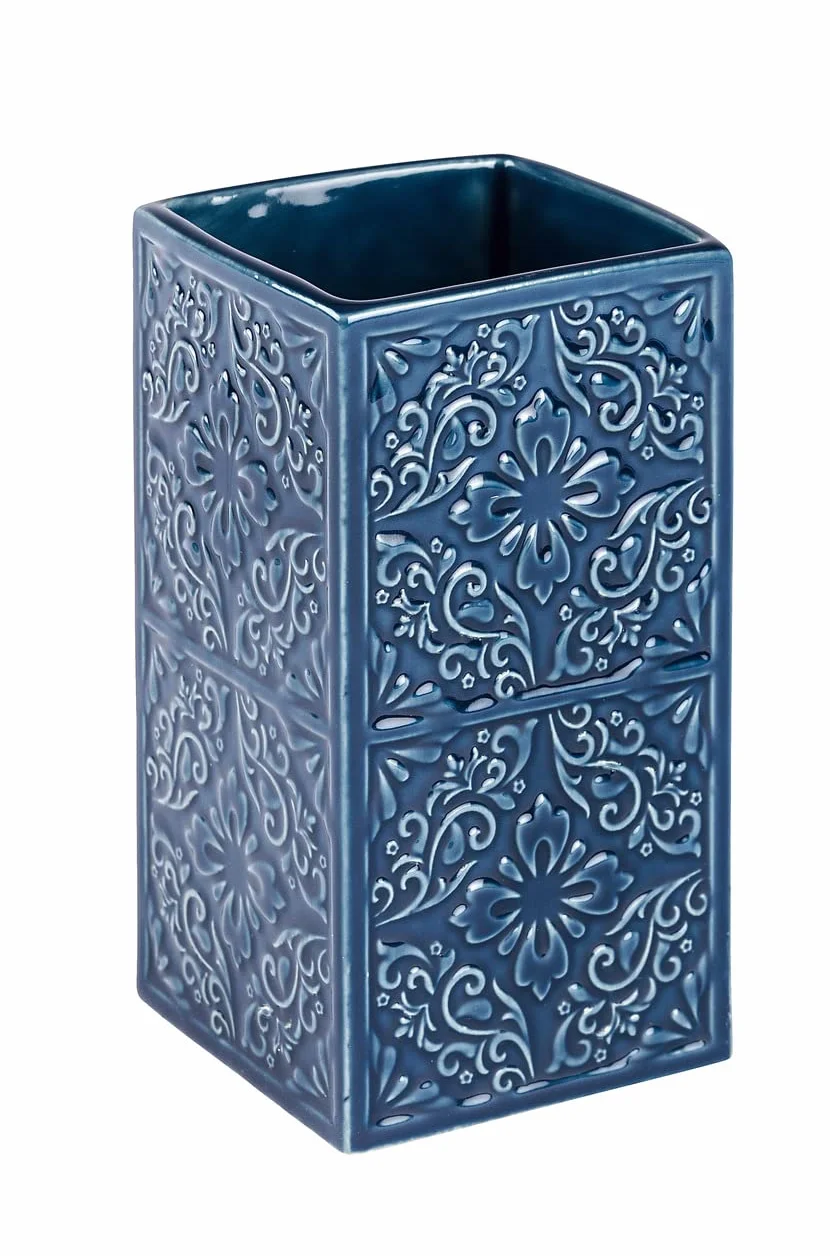 Wenko Cordoba Vaso para Cepillos de Dientes, Cerámica, Azul, 6.5x6.5x12 cm