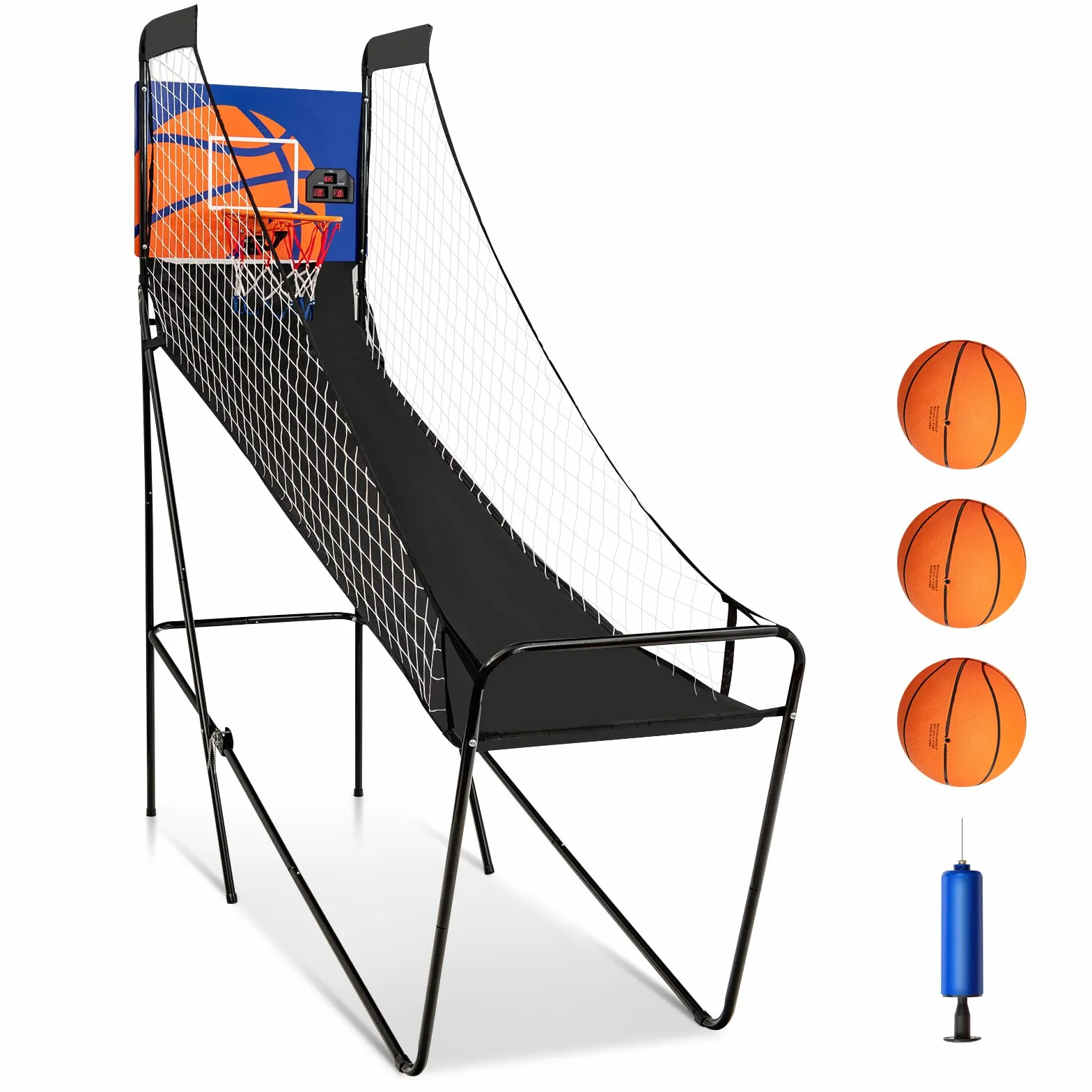 COSTWAY Juego de Canastas de Baloncesto Portátil Plegable con Marcador Electrónico y Compresor, 3 Pelotas, 208 x 62 x 207 cm