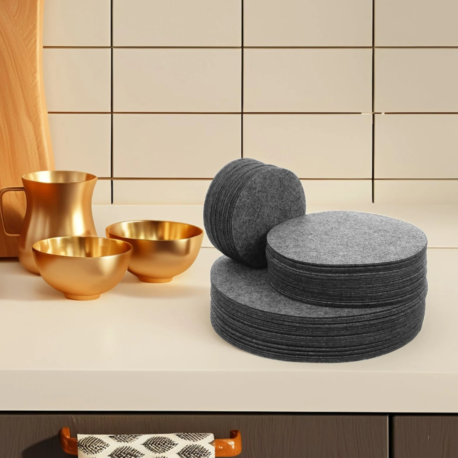 144 Protectores de Ollas y Sartenes de Fieltro Redondos para Cocina en Casa y Restaurante, Separadores de Platos para Evitar Arañazos y Almacenamiento Seguro