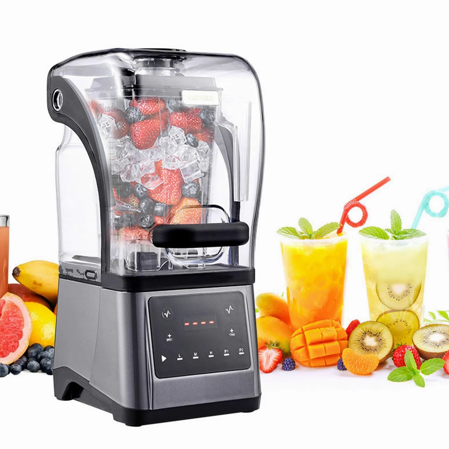 Ice Slush Machine - Mini licuadora silenciosa para batidos, cócteles y té helado, potencia máxima de 1800 W con caja de sonido