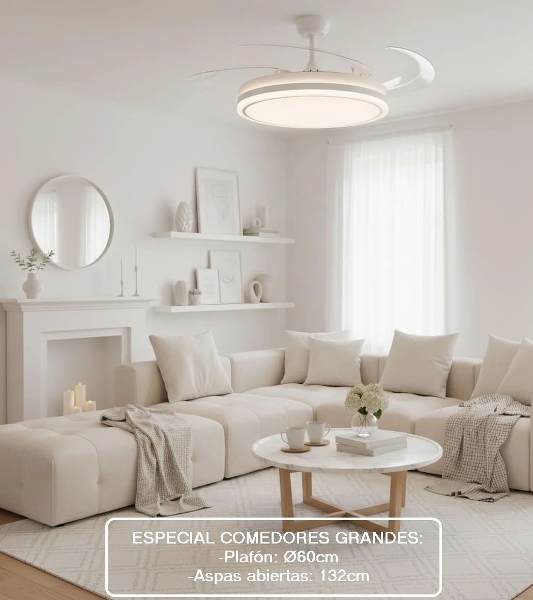 BEL AIR HOME - Ventilador de Techo ASGARD - Motor DC Silencioso - Aspas Desplegables 108CM - Luz LED 36W 3 Temperaturas - Mando a Distancia - Modo Invierno - Blanco (XL BLANCO)