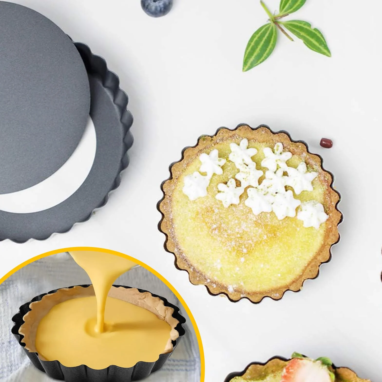 Molde para Tartaletas con Fondo Desmontable, 12 Piezas, Antiadherente, para Quiche, Pasteles de Fruta y Pasteis de Nata, 4 Pulgadas