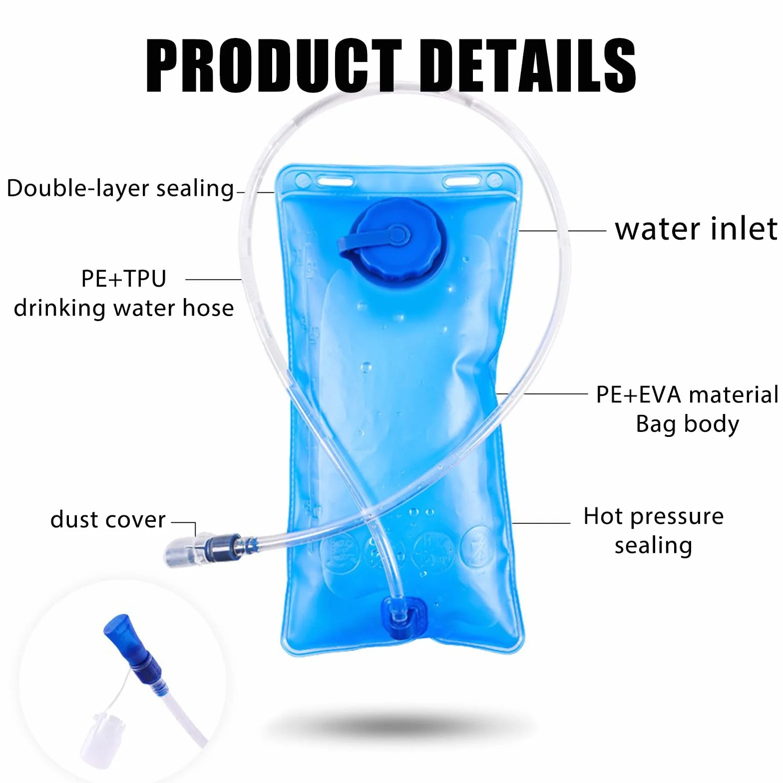 Bolsa Hidratacion 2l, Vejiga De Hidratación Sin Bpa A Prueba De Fugas, Apertura Grande Bolsa De Agua para Mochila con Tubo para Ciclismo Senderismo Correr Camping