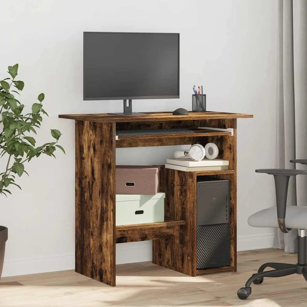 vidaXL Escritorio Mesa Ordenador Estudio Oficina Muebles Despacho Sala Almacenamiento Estantería Madera Contrachapada Roble Ahumado