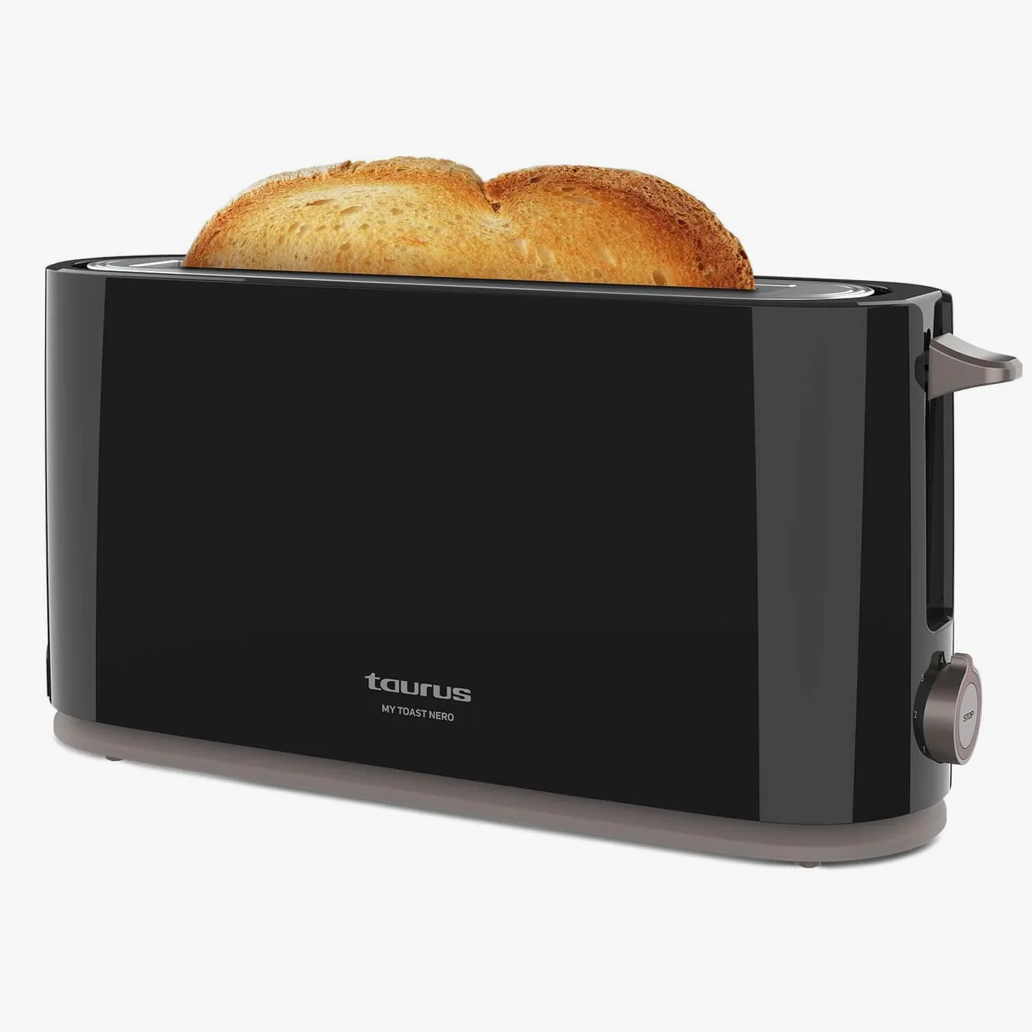 Taurus - Tostadora Mytoast Nero 1000W | 7 Niveles de Tostado | Ranura 260 mm | Sistema Autocentrado | Bandeja Recogemigas | Elevación Extra | Recoge Cable | Pies Antideslizantes