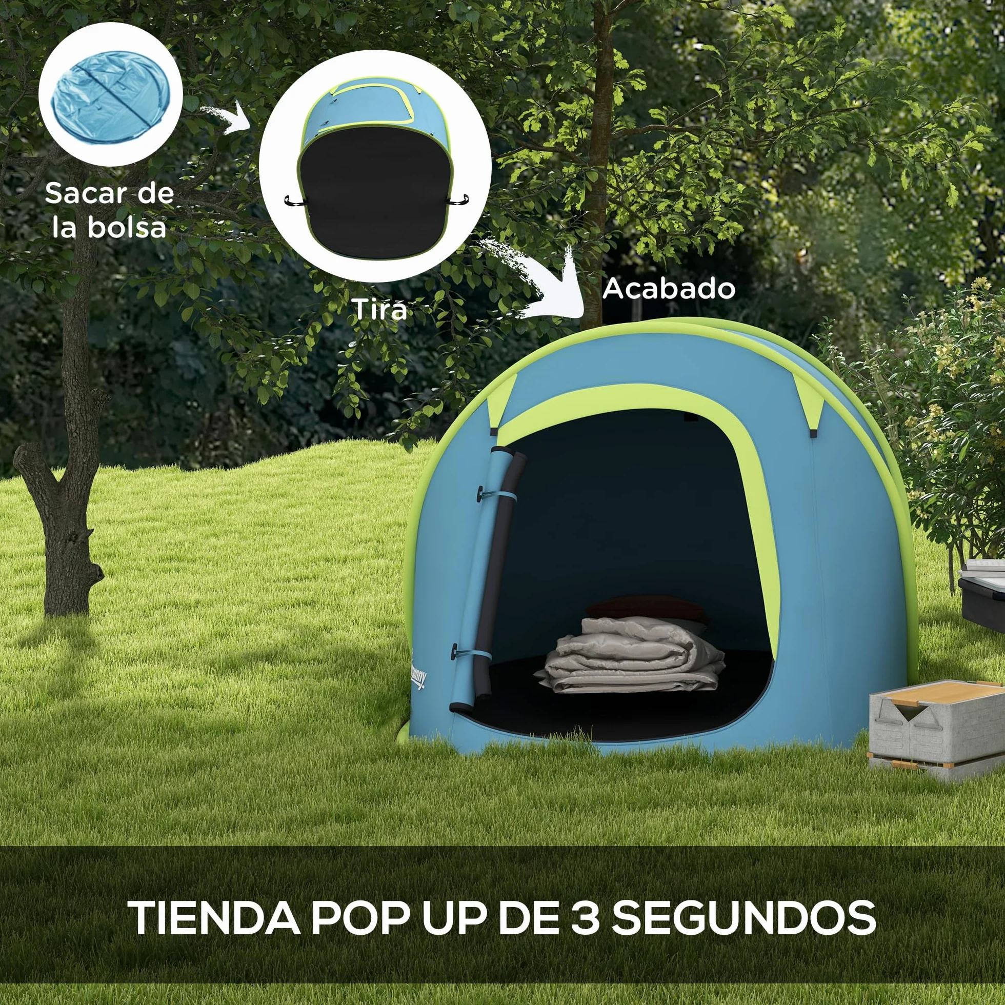 Outsunny Tienda de Campaña 2-3 Personas Pop-Up Impermeable 2000 mm 245x148x105 cm Azul