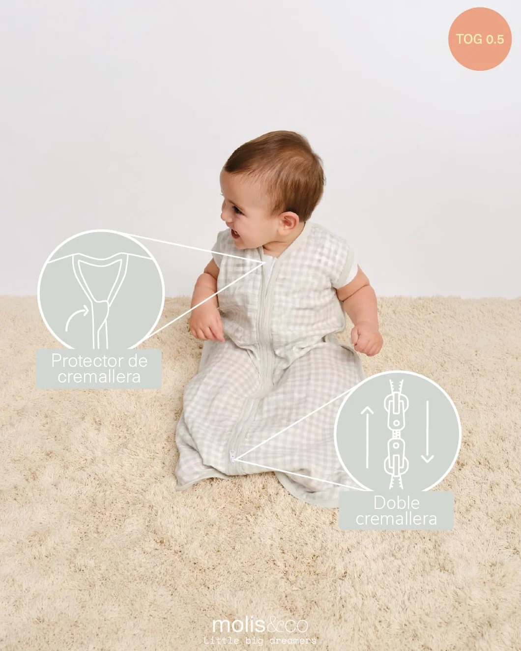 Saco de Dormir para Bebé 0.5 TOG 85 cm Muselina Premium Mercury