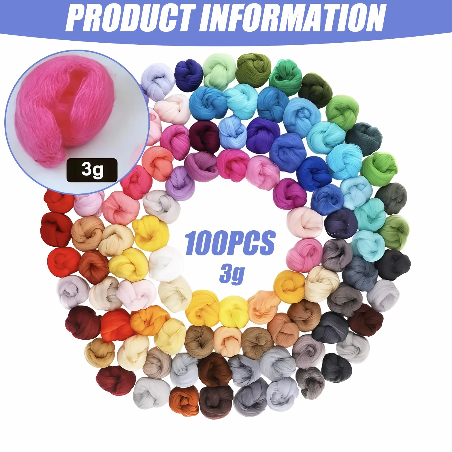 GOMETY Lana de fieltro de 100 colores, juego de 300 g, 100 × 3 g, lana de cuento de hadas de lana de oveja, lana merino premium para fieltro húmedo y seco, lana de fieltro de aguja multicolor para