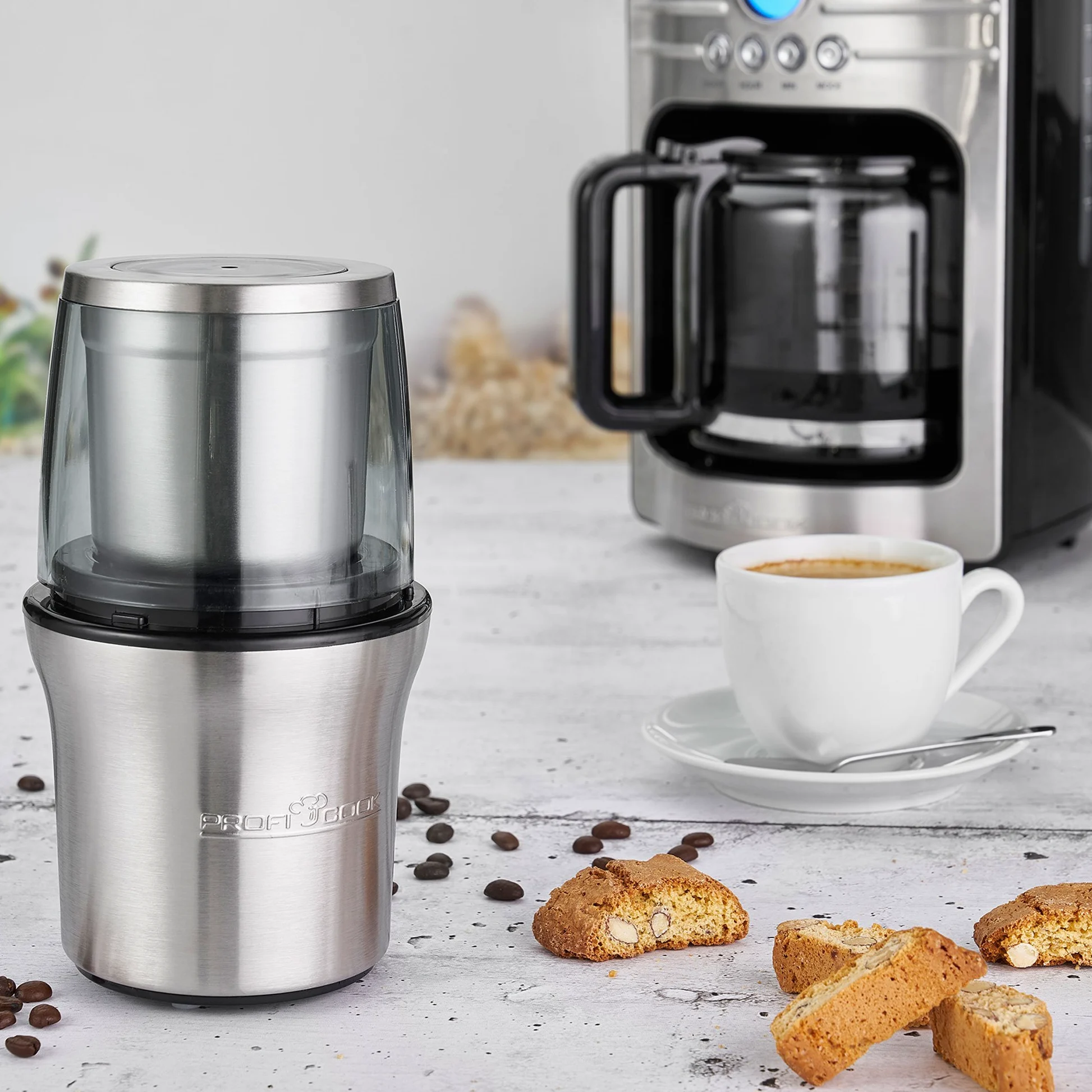 ProfiCook PC-KSW 1021 Molinillo de Café Eléctrico + Picador Multiusos, 200 W, 85 grams, Acero Inoxidable/Negro