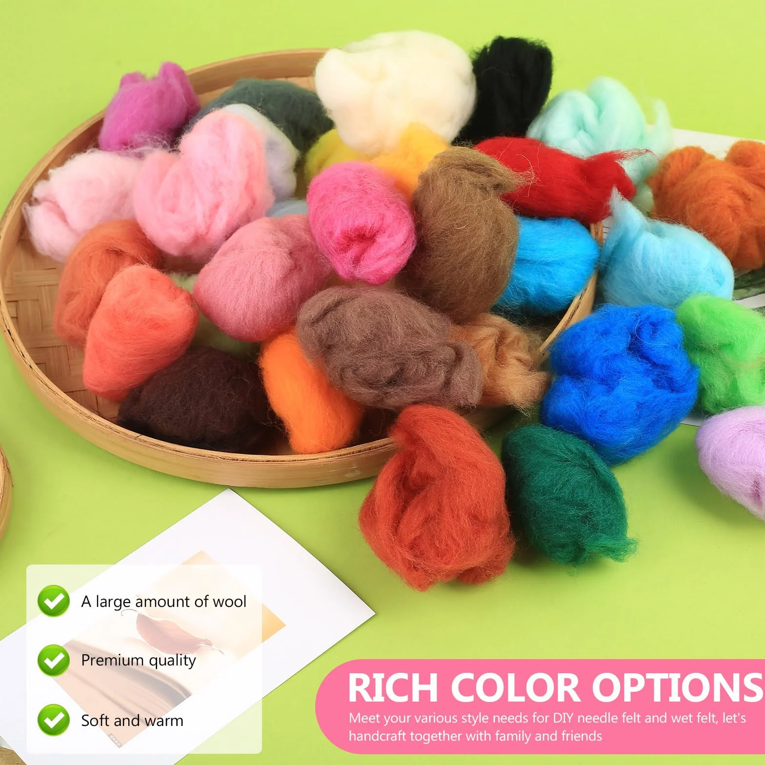 But Oswetf Kit Fieltro Lana 36 Colores, 108 g Lana de Fieltro para Fieltrar en Seco, Lanas Fieltros para Fieltrar en Húmedo, Proyectos de Manualidades DIY Kit de iniciación para Principiantes