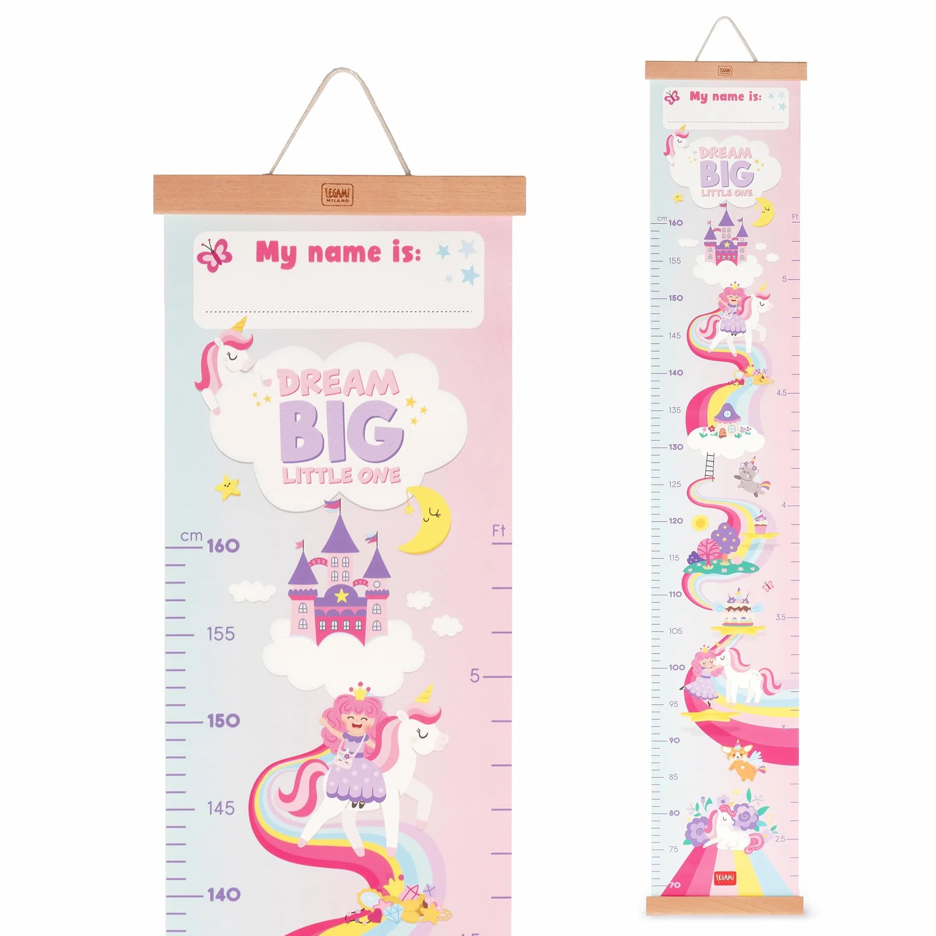 Legami Metro de Pared Dream Big Little One para Medir Altura Niños 160 cm 41 Pegatinas Listones Madera Unicorn
