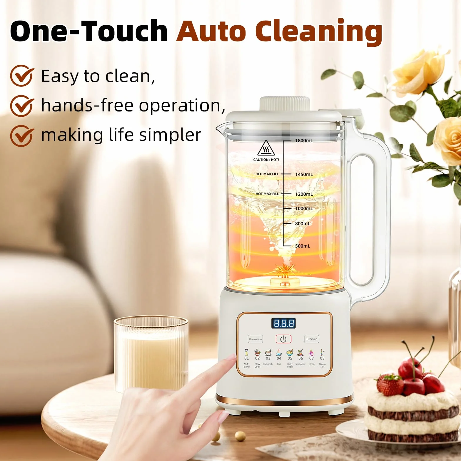 Máquina de Leche Vegetal 1500ml Máquina Multifunción para Leches Vegetales, 8 Programas Automática para Leche de Soja, Avena, Almendras, 800 W, Libre de BPA