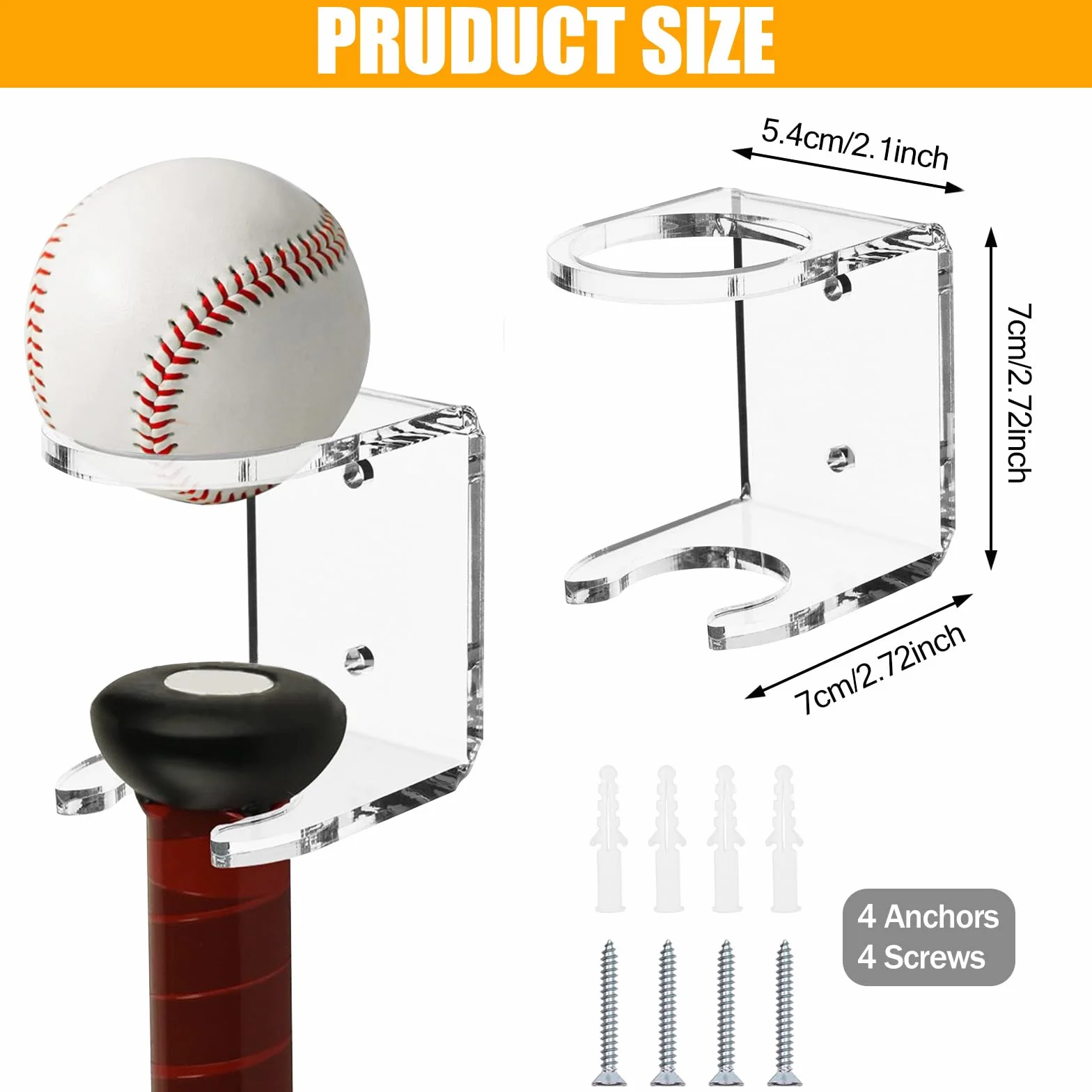 Soportes de pared para almacenamiento de béisbol, soporte acrílico para bate, organizador de equipo deportivo