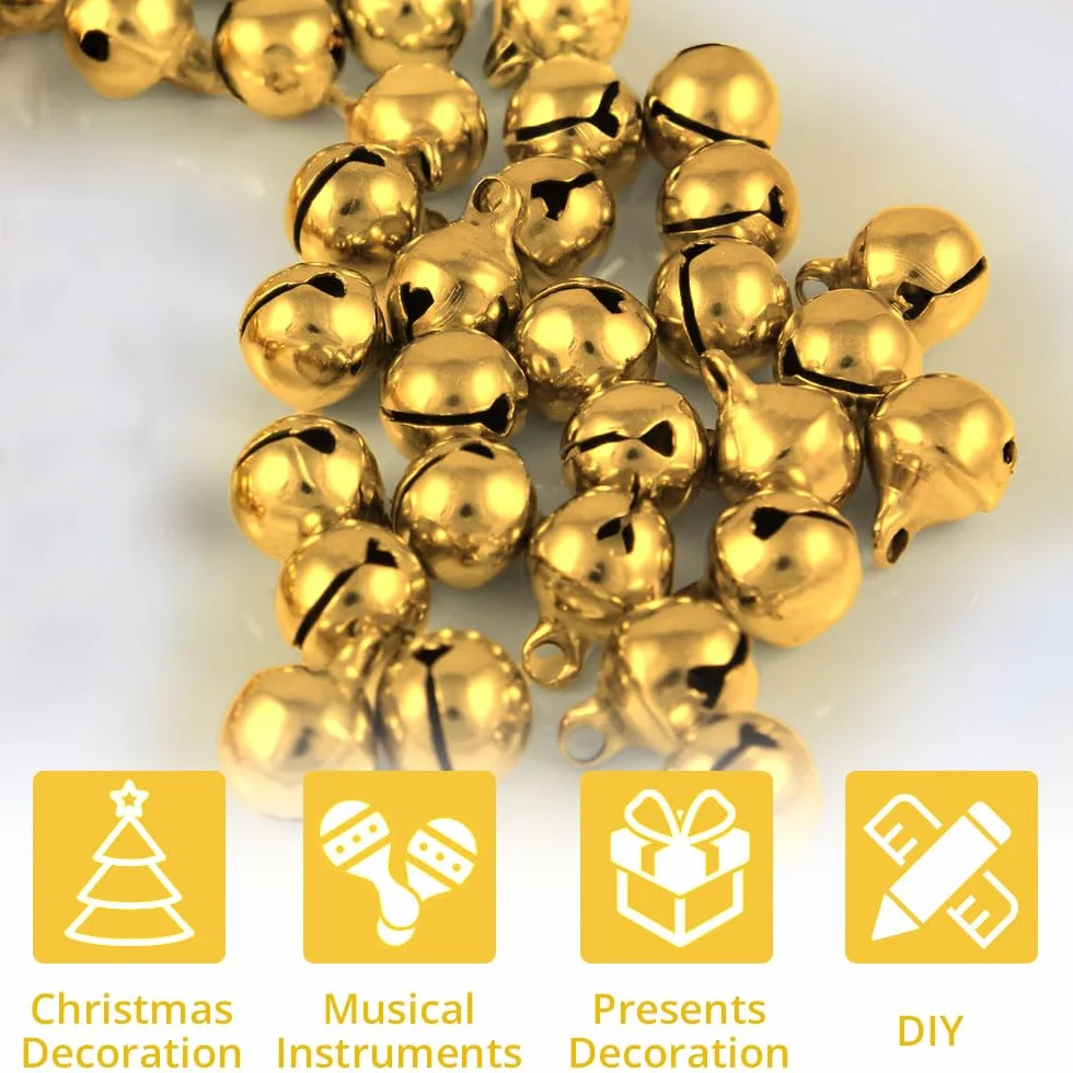 120PCS Mini Cascabeles Dorados Campanas de Cobre para Manualidades Joyería Decoración Navidad Regalos – 12mm